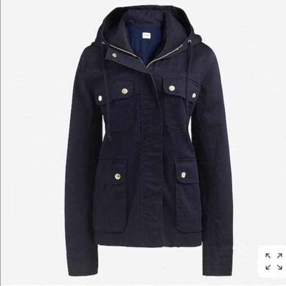 J. Crew Navy Resin-Coated Twill Jacket with Hood - Picture 2 of 15
